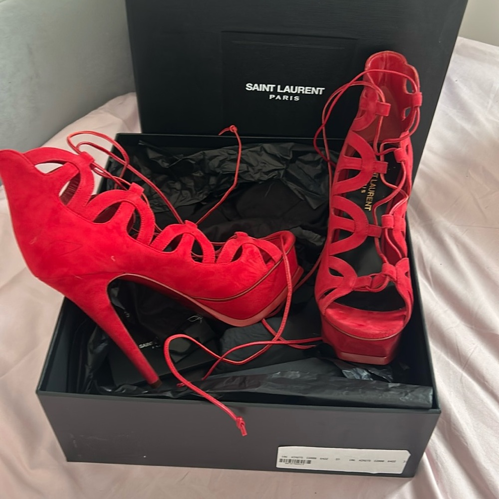 Yves Saint Laurent YSL Red Strappy Heels